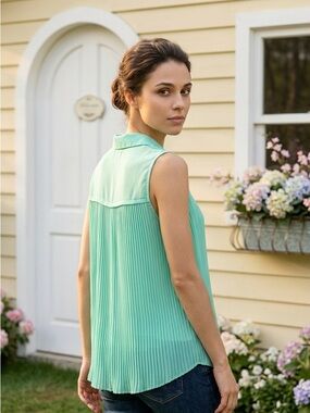 BCBGMaxAzria Mint Green Pleated Sleeveless Camisole